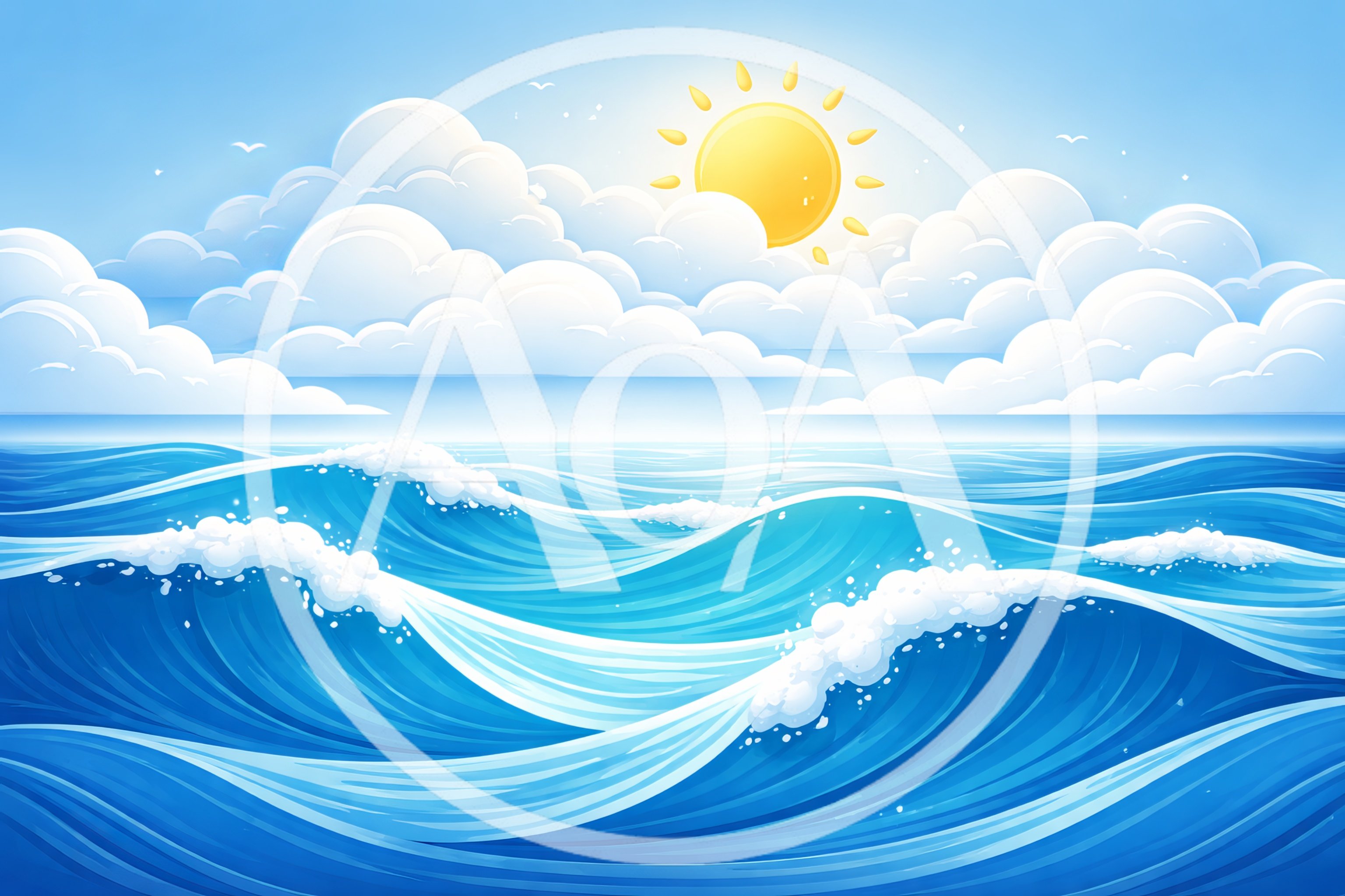 Stylized Ocean Waves Under A Bright Sunny Sky