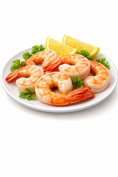 Fresh Cooked Shrimp Platter With Lemon And Parsley