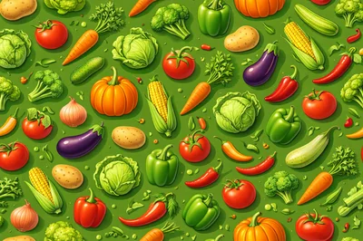 Seamless Pattern of Fresh Assorted Vegetables