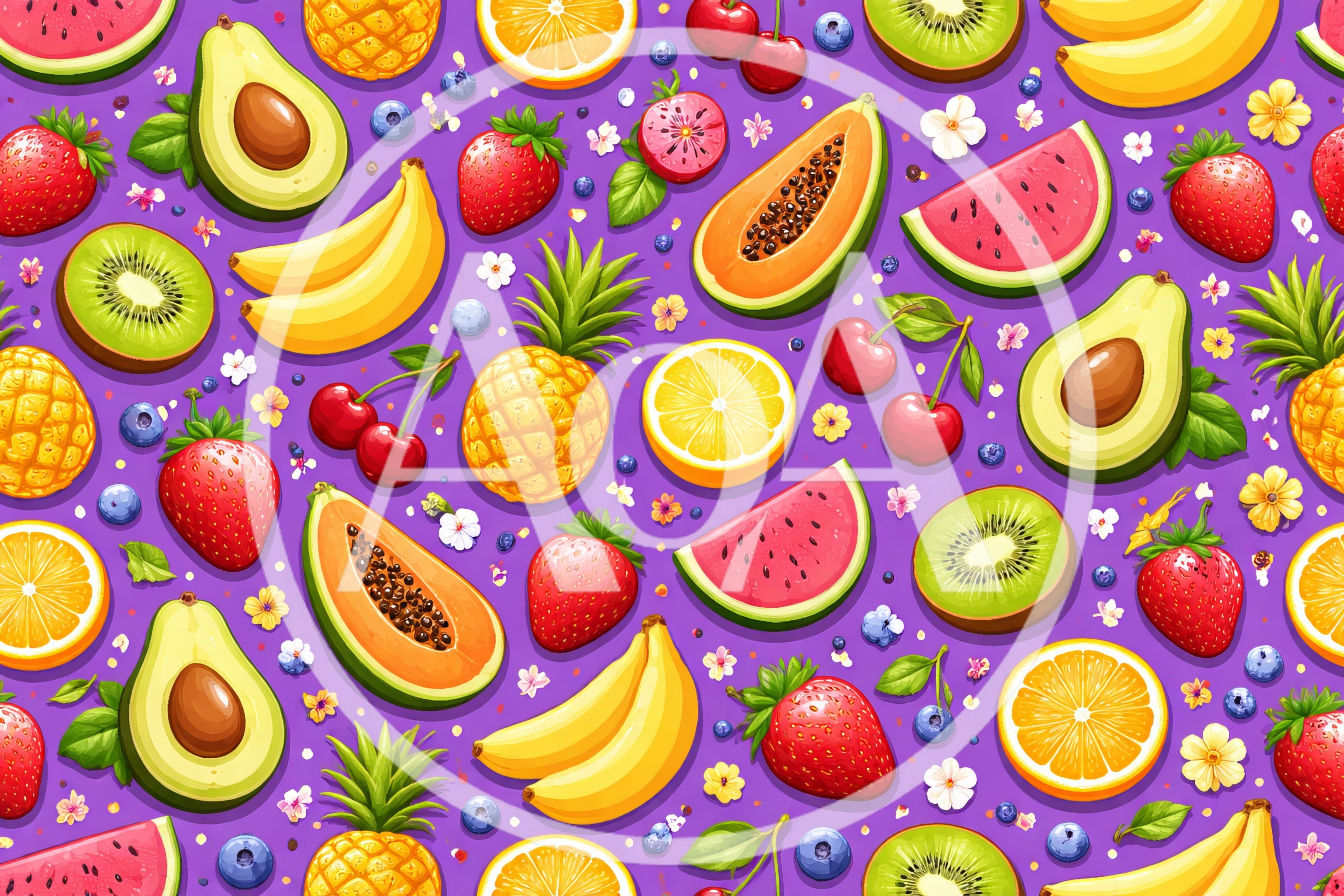Seamless Pattern of Tropical Fruits and Berries