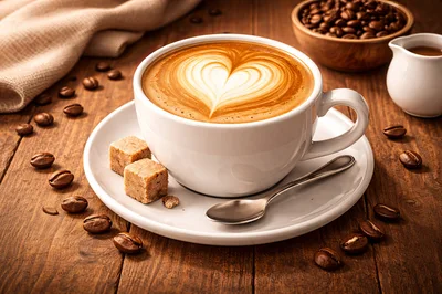 Cup Of Latte With Heart Latte Art