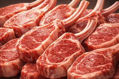 Raw Lamb Chops Arranged On A Dark Surface