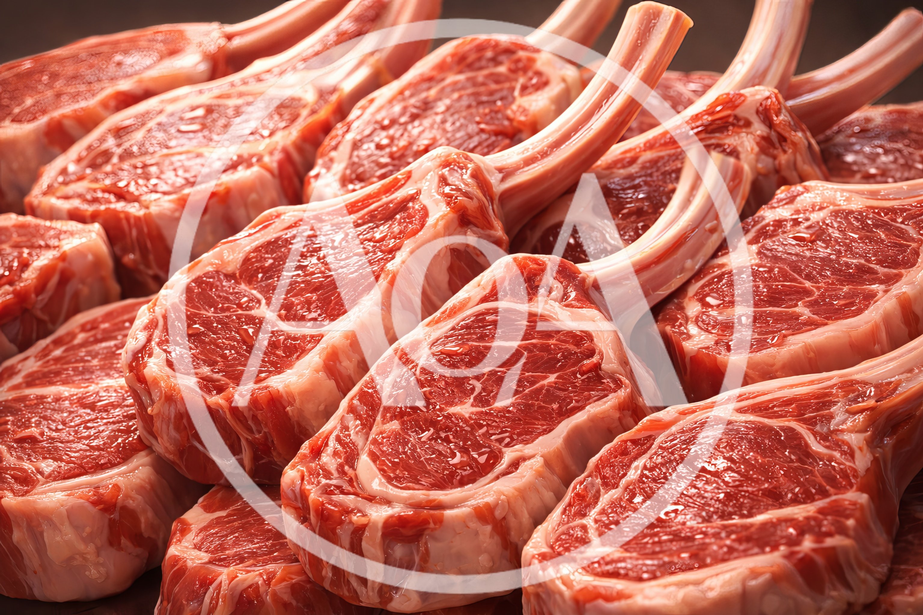 Raw Lamb Chops Arranged On A Dark Surface