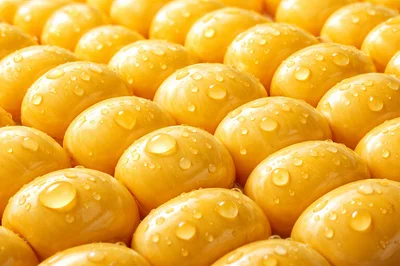 Fresh Yellow Corn Kernels With Water Droplets