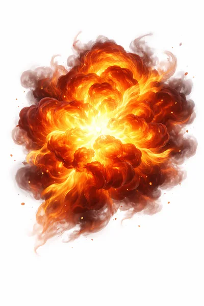 Large Fiery Explosion With Smoke And Sparks