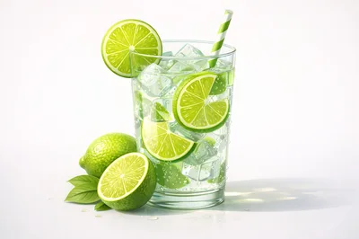 Refreshing Limeade Drink With Ice And Lime Slices