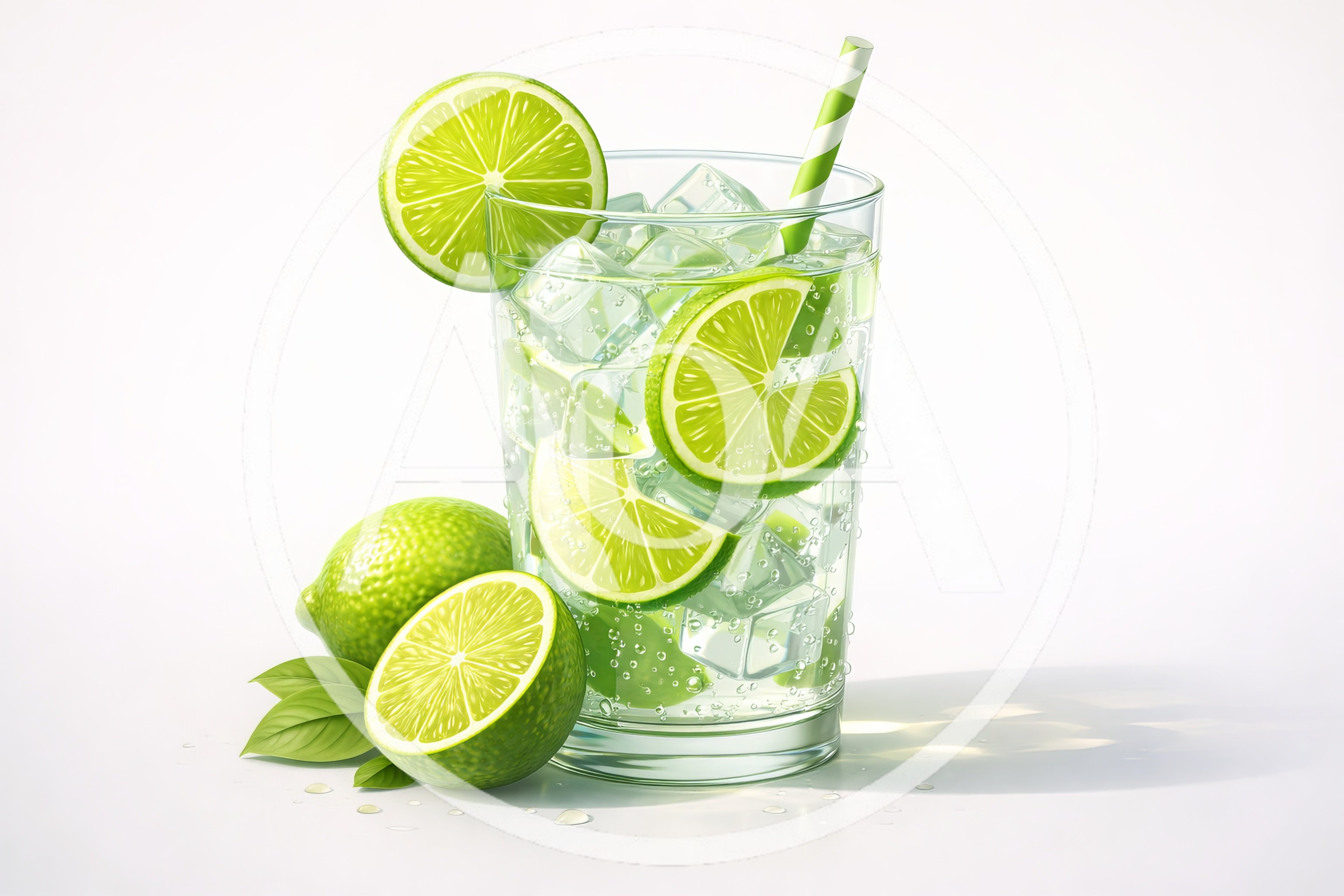 Refreshing Limeade Drink With Ice And Lime Slices