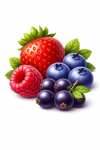 Fresh Assorted Berries With Green Leaves