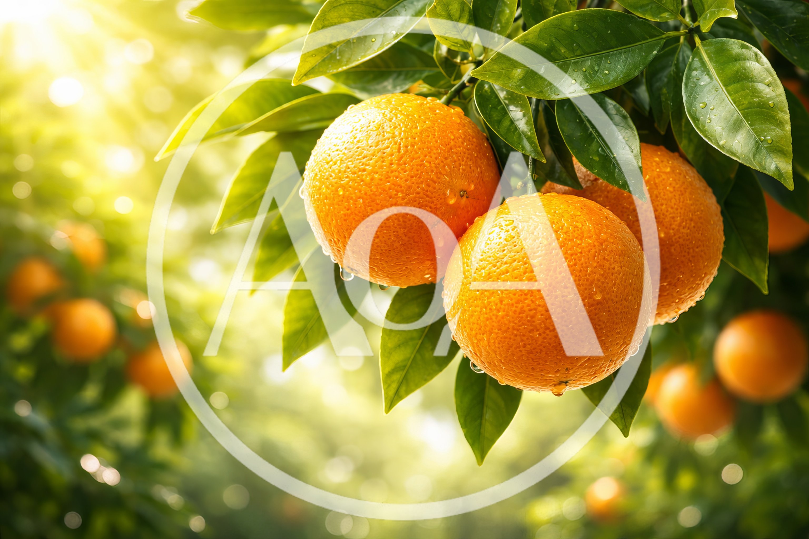 Fresh Ripe Oranges Hanging on a Tree Branch