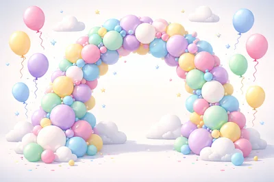 Pastel Balloon Arch With Clouds And Stars
