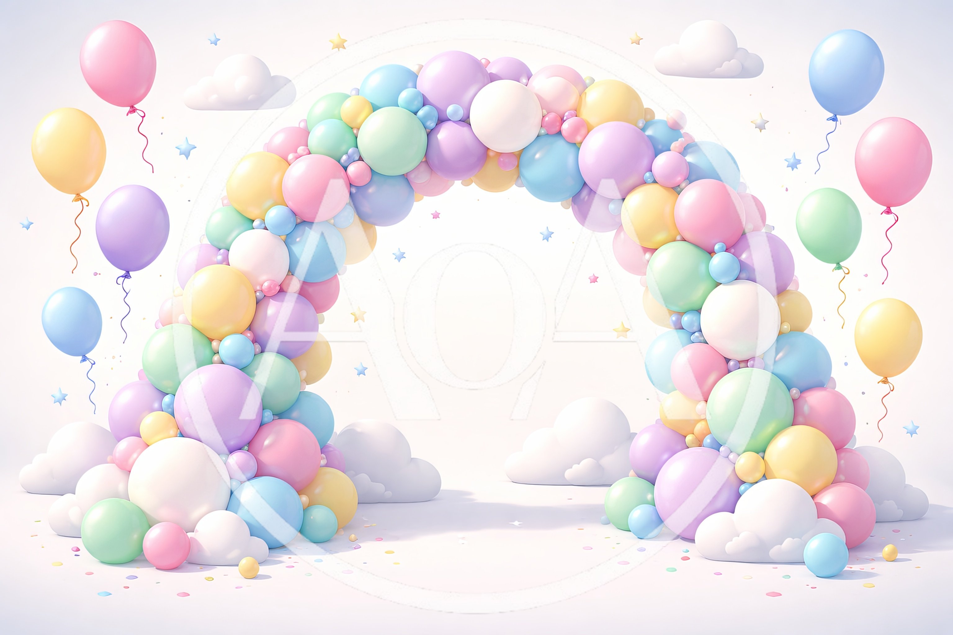 Pastel Balloon Arch With Clouds And Stars