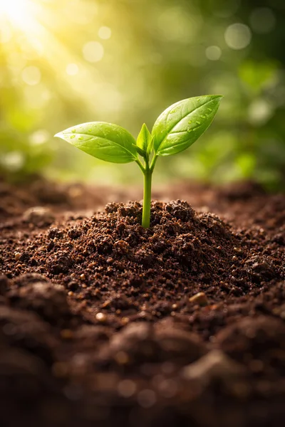 Small Green Seedling Growing In Fertile Soil