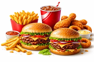 Fast Food Feast With Burgers And Fried Chicken
