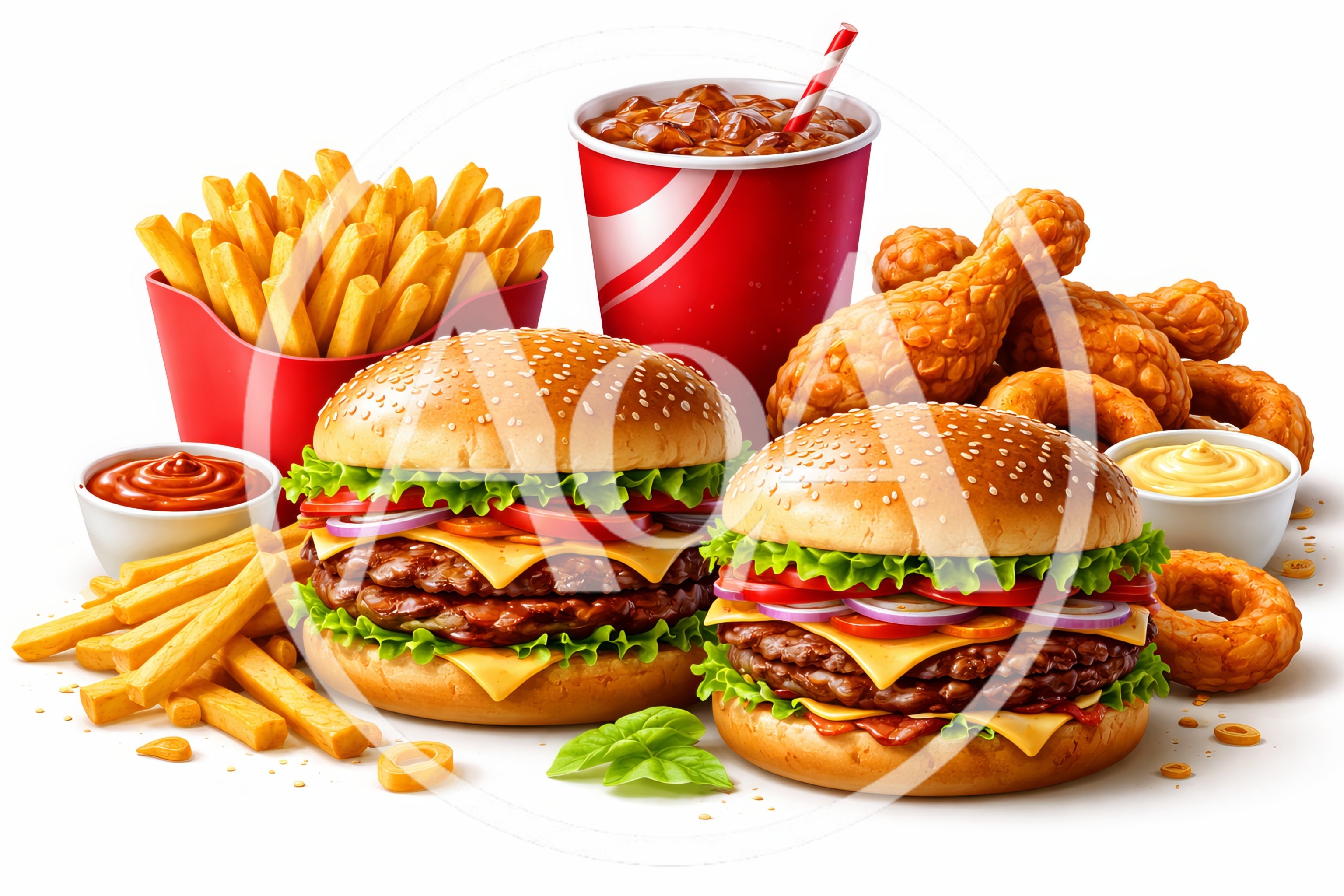 Fast Food Feast With Burgers And Fried Chicken