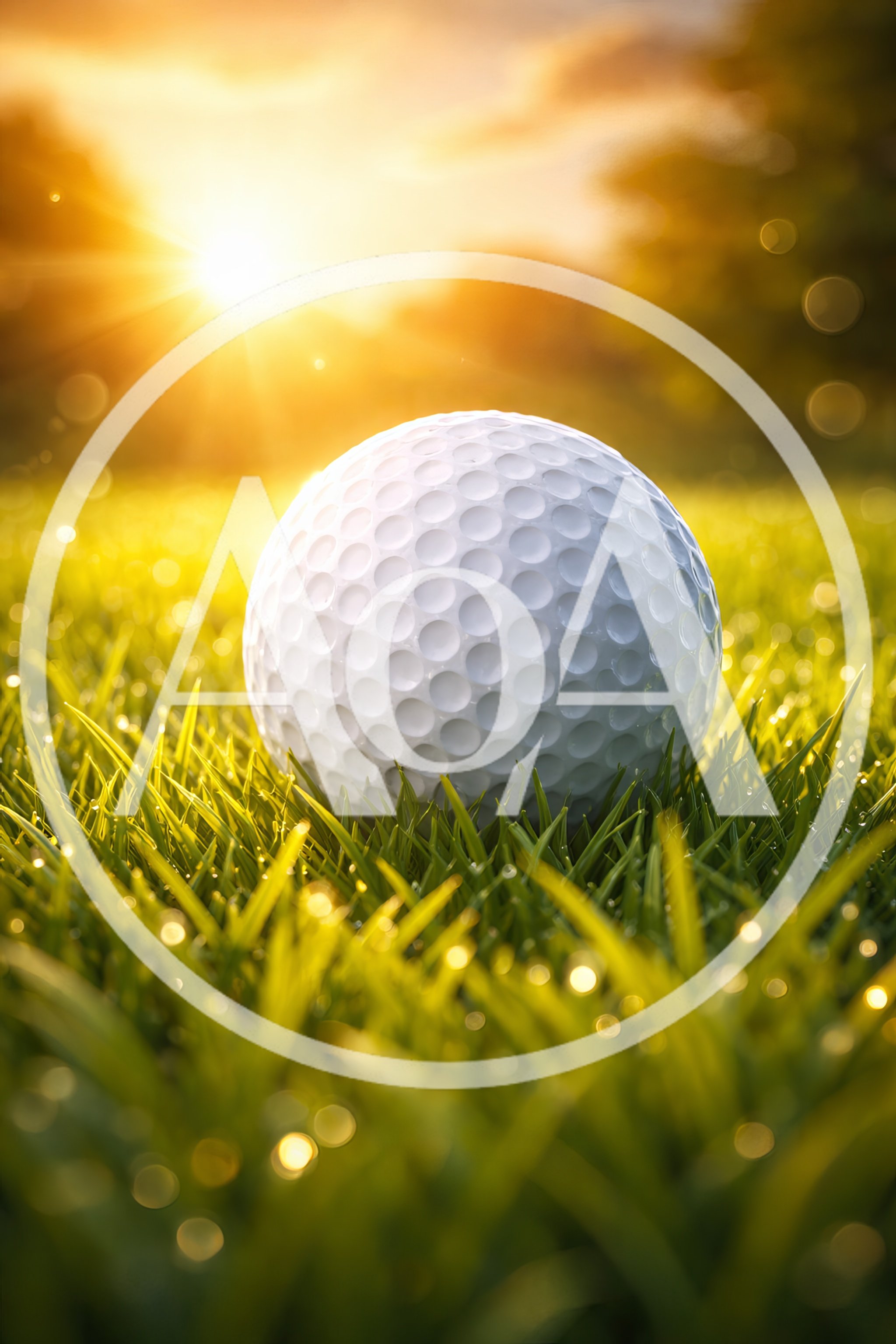 Golf Ball Resting on Green Grass at Sunset