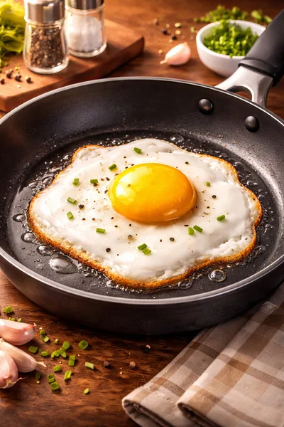 Fried Egg Cooking in a Nonstick Pan