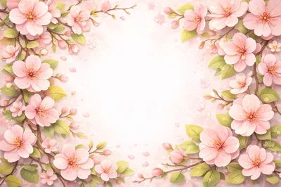 Pink Cherry Blossom Floral Frame Background