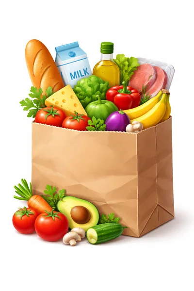 Paper Grocery Bag Filled With Fresh Produce And Groceries