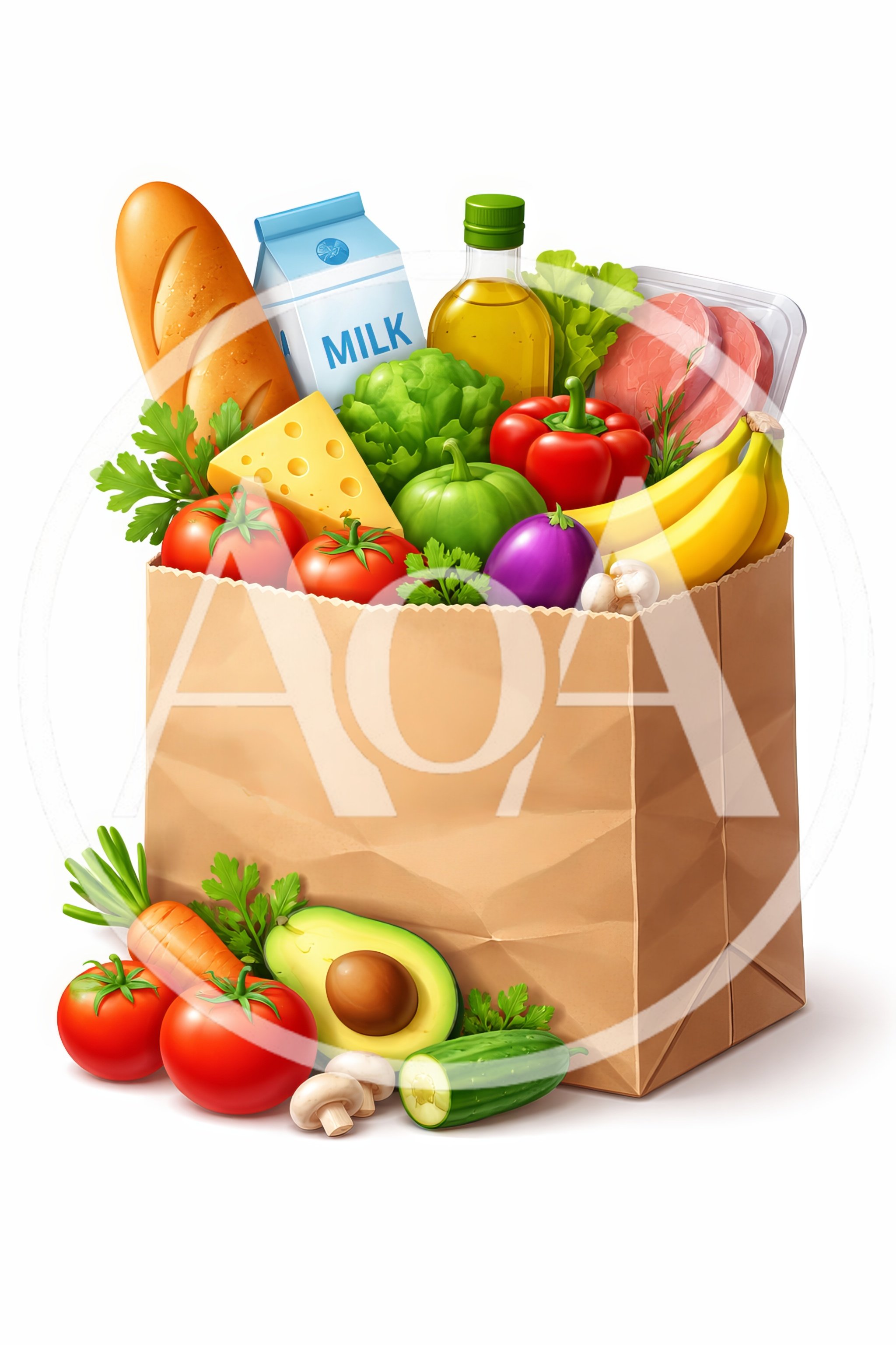 Paper Grocery Bag Filled With Fresh Produce And Groceries