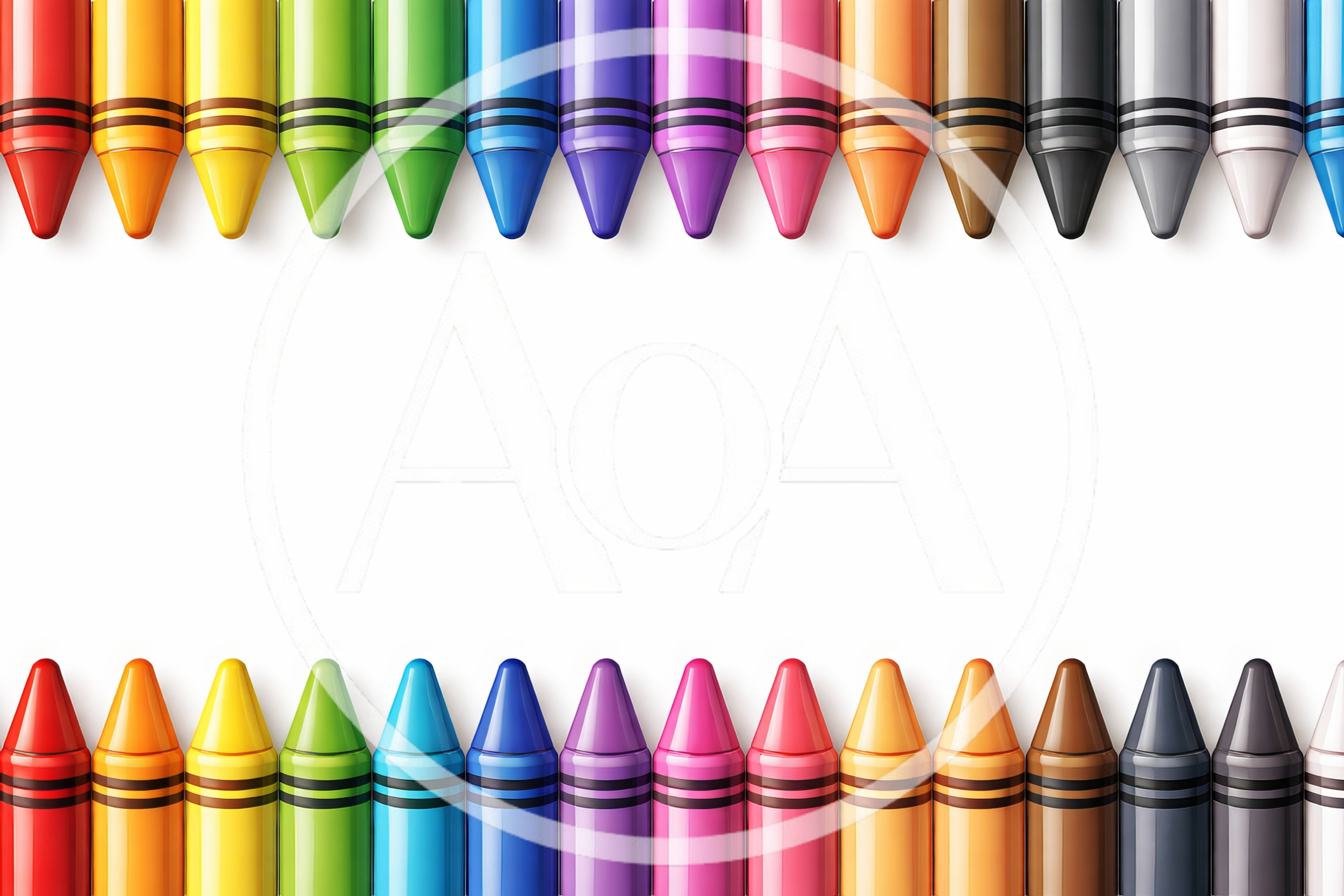 Colorful Wax Crayons Arranged In Two Parallel Rows