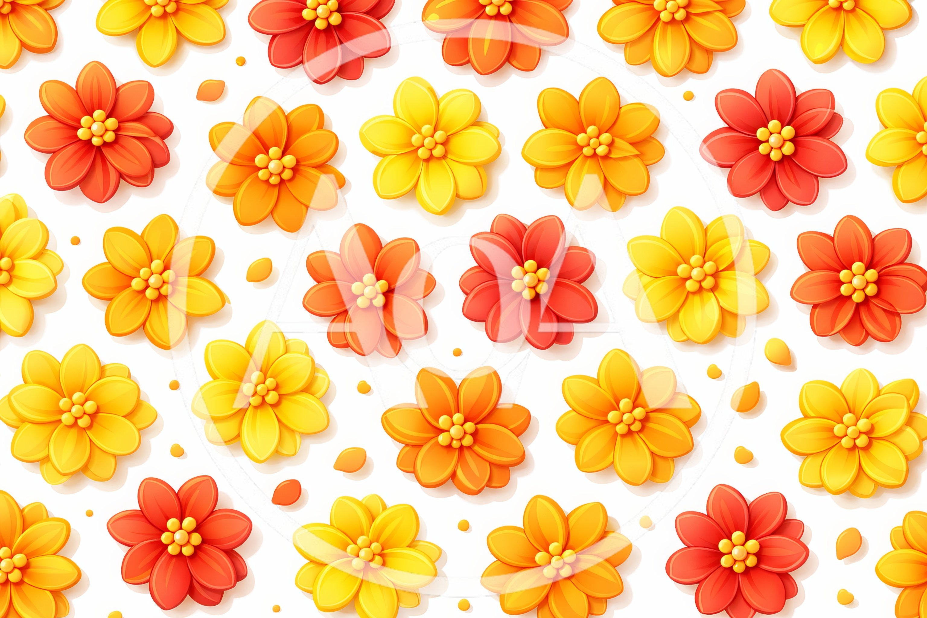 Seamless Pattern Of Colorful 3D Paper Flowers