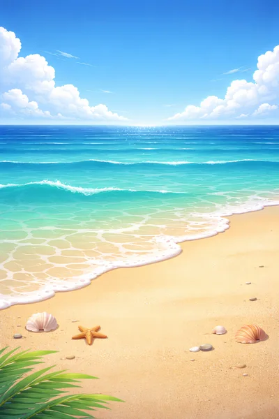 Tropical Beach Shoreline With Seashells And Starfish