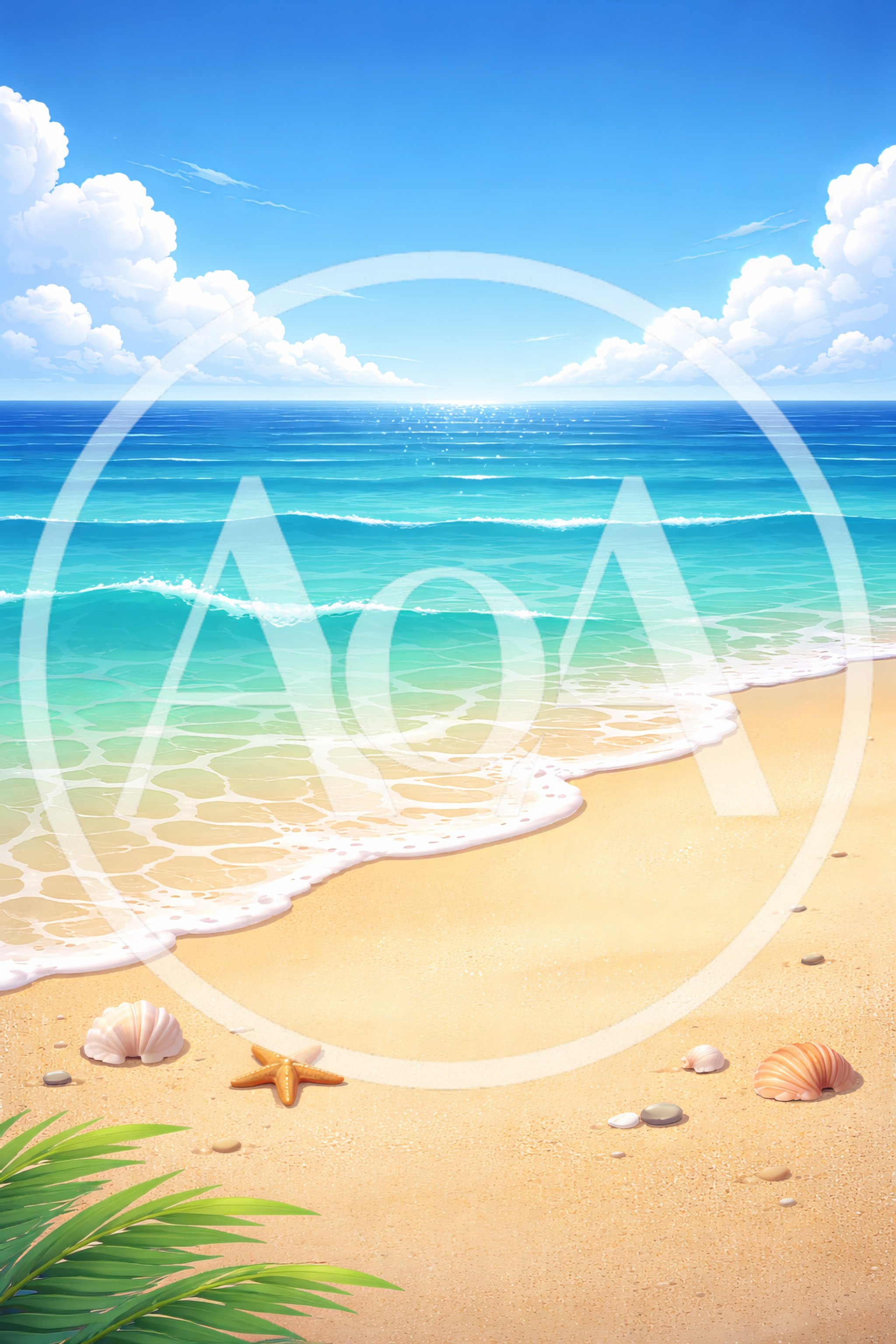 Tropical Beach Shoreline With Seashells And Starfish