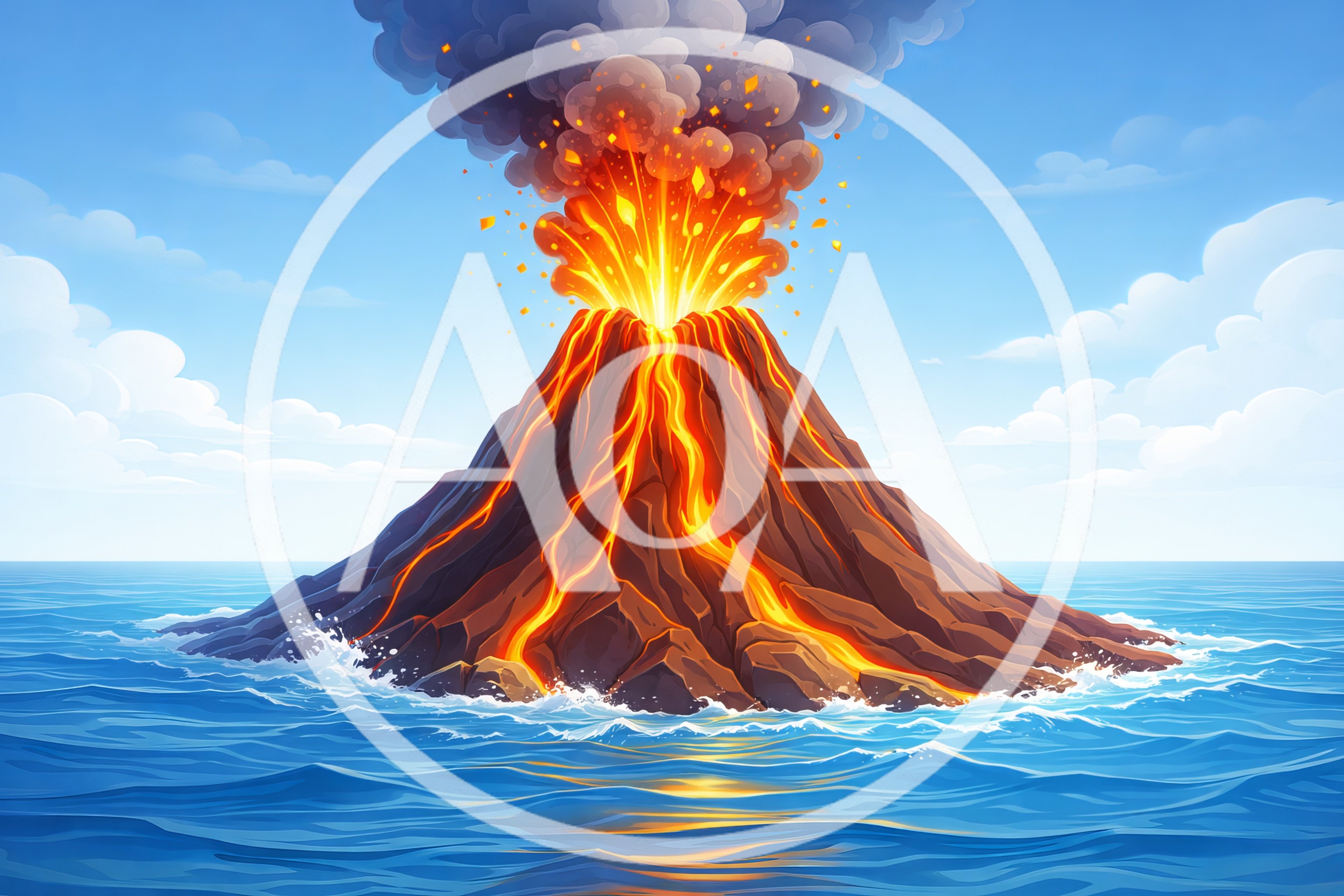 Erupting Volcanic Island In The Middle Of The Ocean