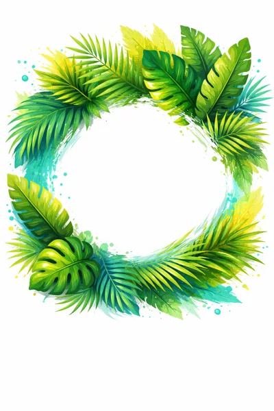 Tropical Palm Leaf Wreath Frame With Watercolor Texture