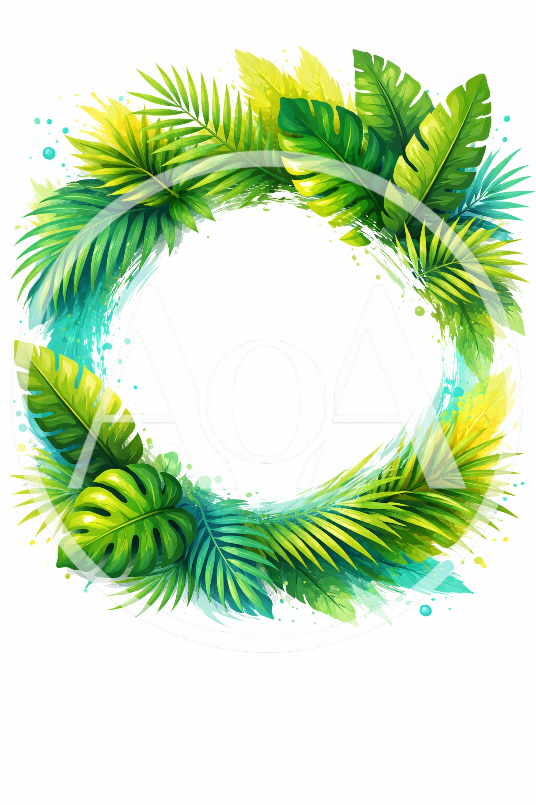 Tropical Palm Leaf Wreath Frame With Watercolor Texture