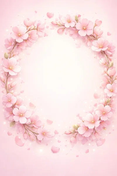 Pink Cherry Blossom Wreath With Floating Hearts