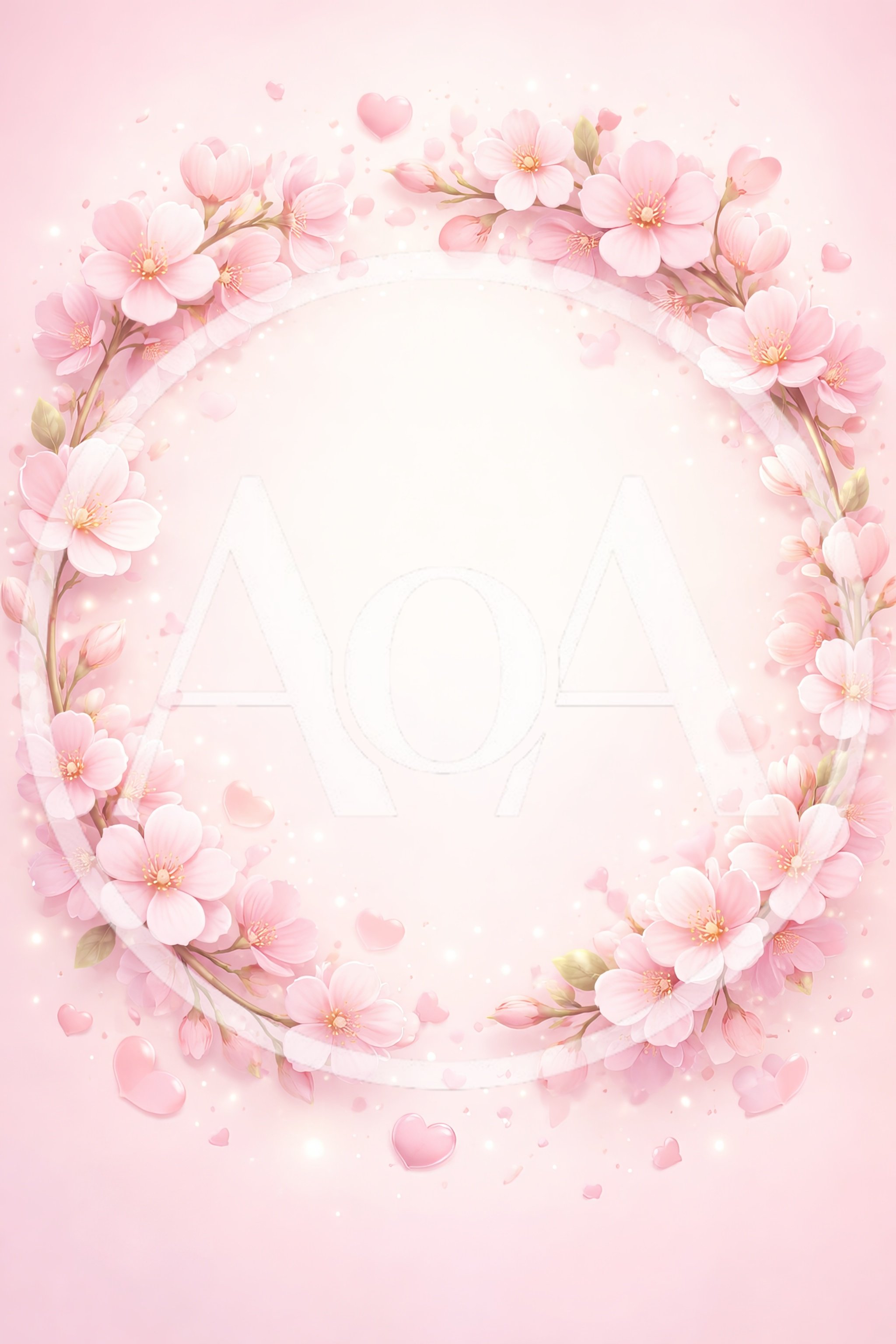 Pink Cherry Blossom Wreath With Floating Hearts