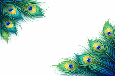 Peacock Feather Border Frame on White Background