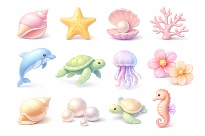 Cute Cartoon Marine Life And Sea Elements Collection