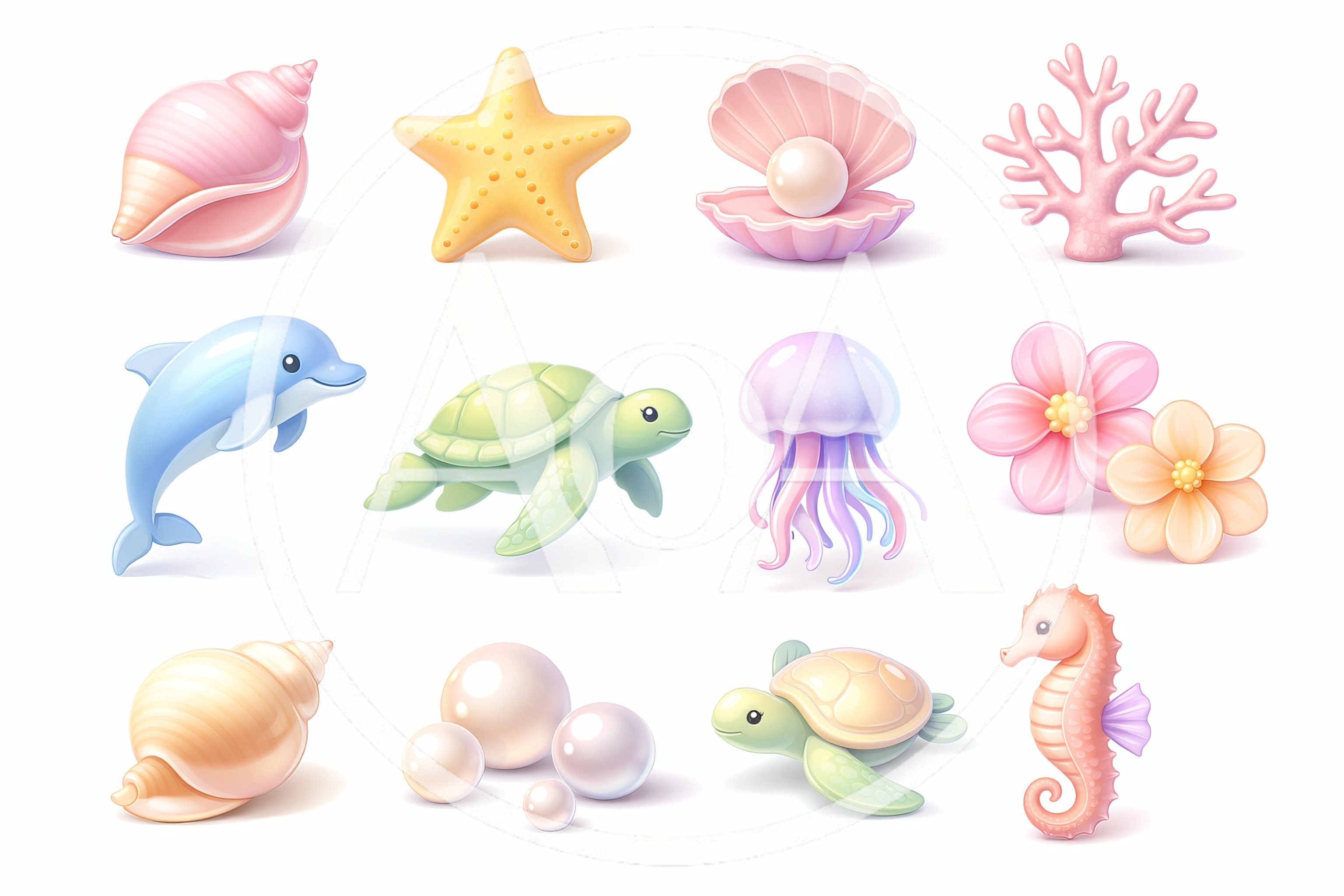 Cute Cartoon Marine Life And Sea Elements Collection
