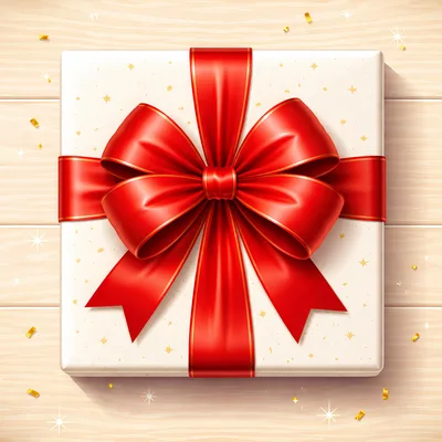 Top View Of A Gift Box With Red Ribbon