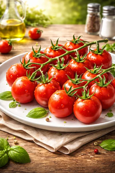 Fresh Vine Tomatoes on a White Plate