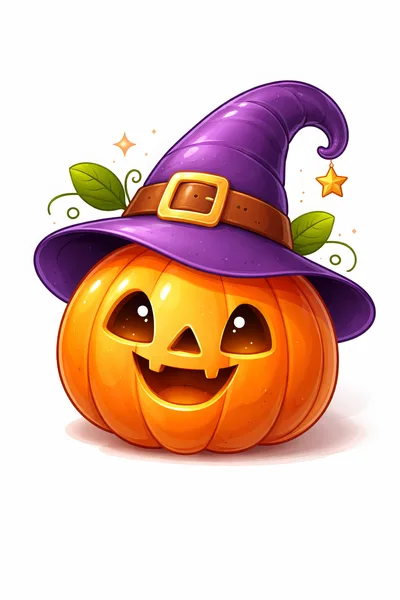 Cute Jack O Lantern Wearing A Purple Witch Hat