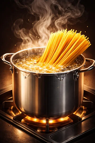 Spaghetti Pasta Cooking In A Stainless Steel Pot