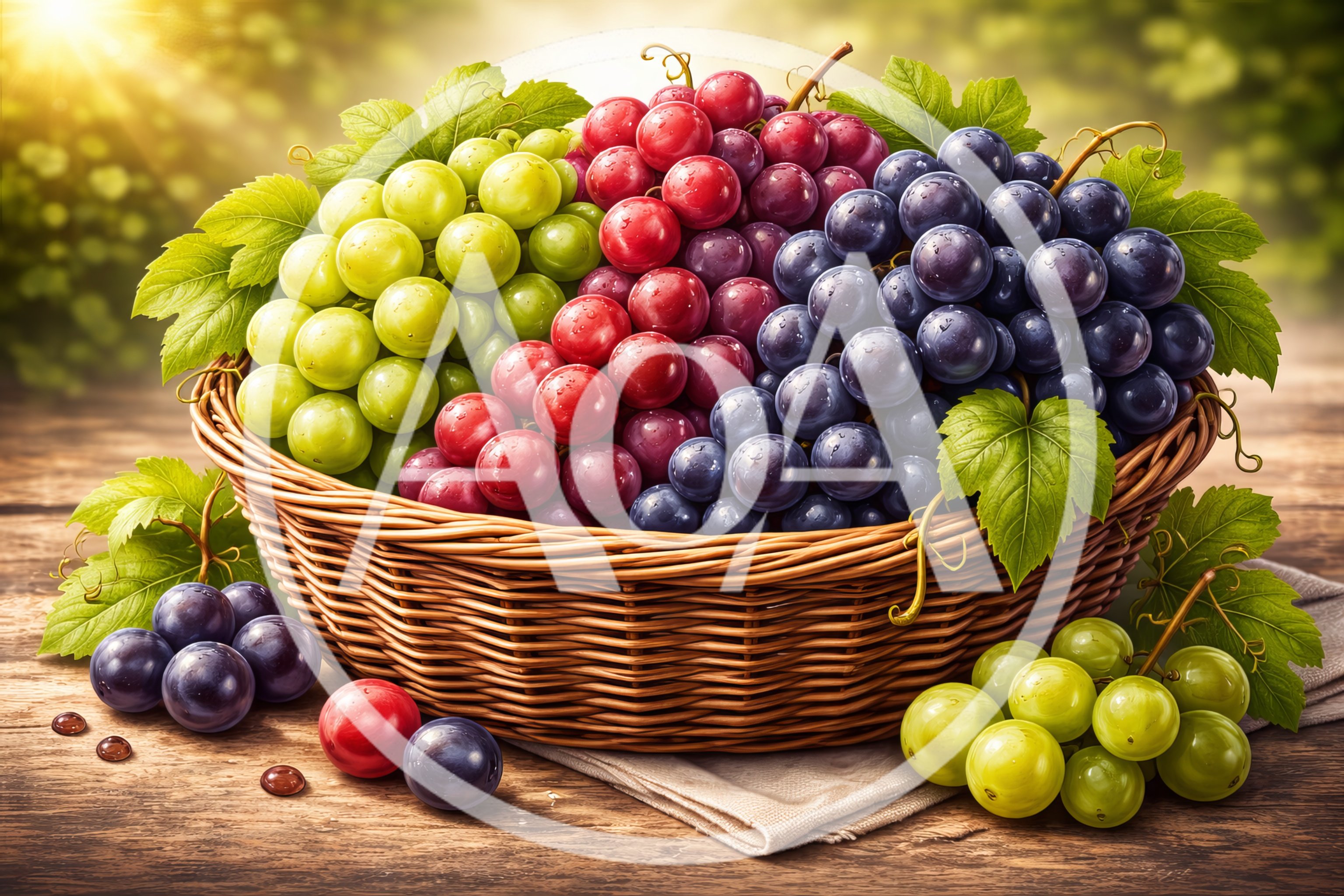 Wicker Basket Filled With Assorted Fresh Grapes