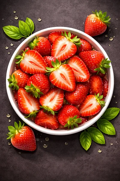 Fresh Strawberries In A White Bowl