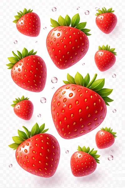 Fresh Red Strawberries Floating With Water Droplets