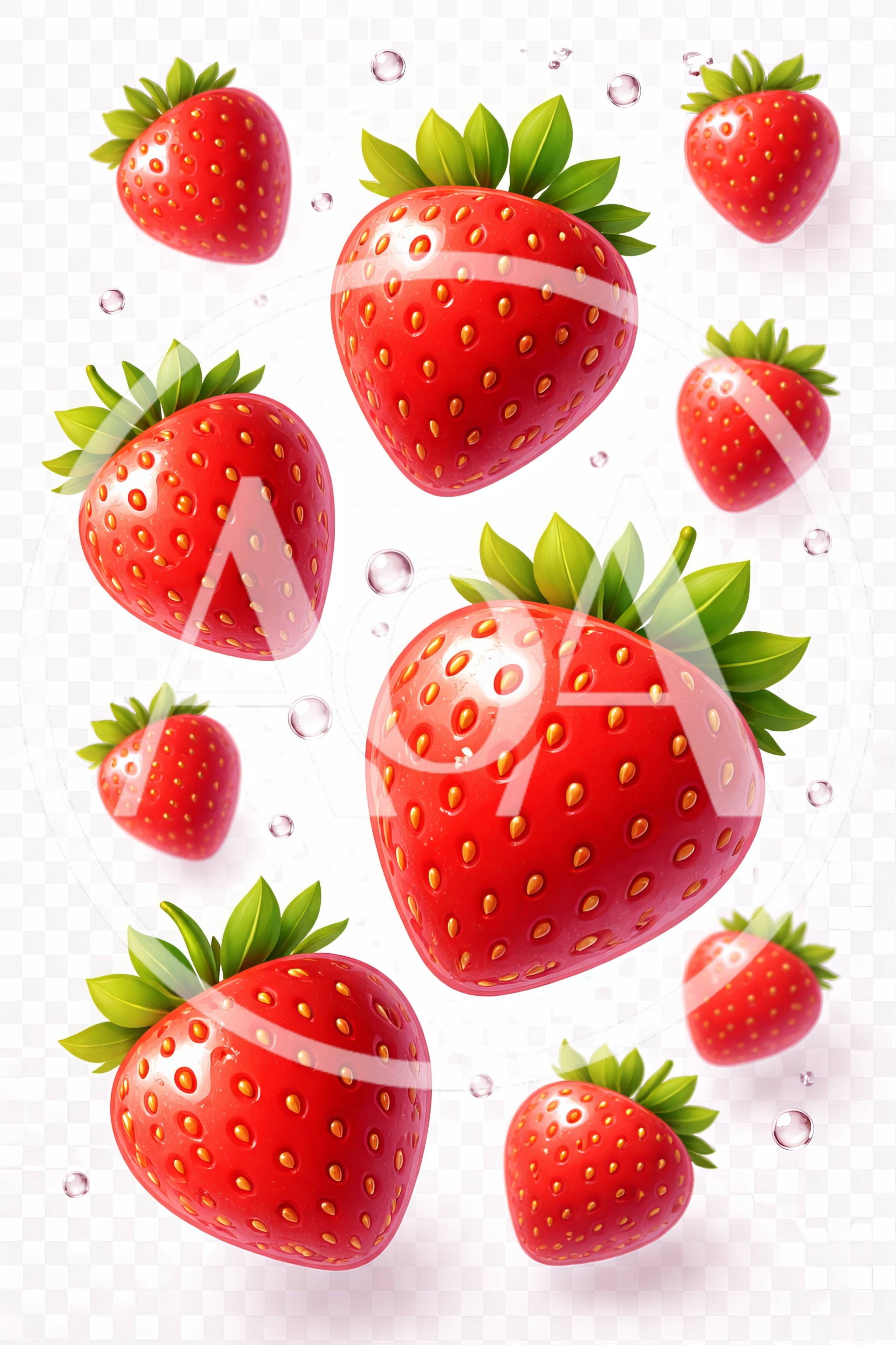 Fresh Red Strawberries Floating With Water Droplets