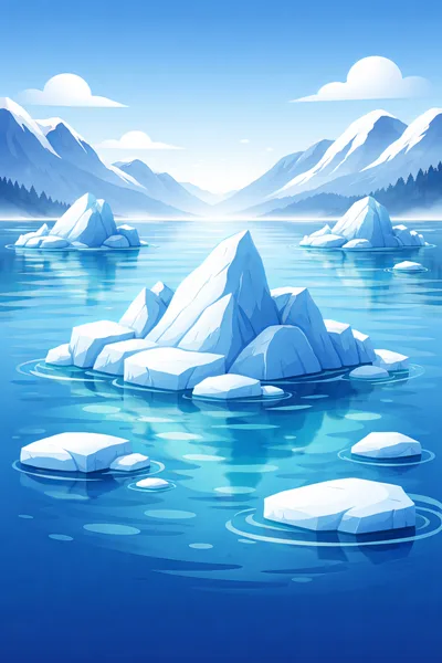 Icebergs Floating In A Calm Arctic Glacial Lake