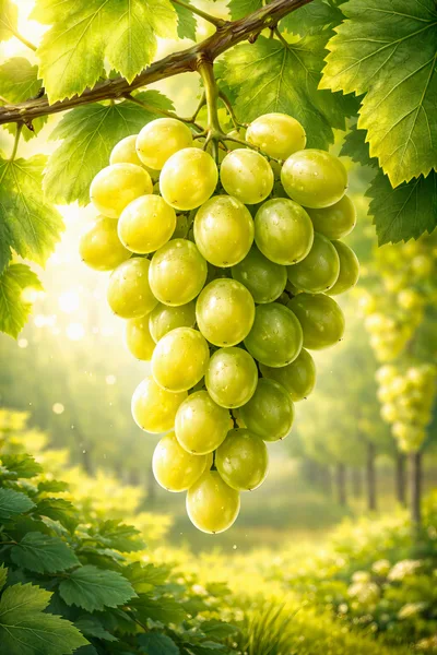 Fresh Green Grapes Hanging On A Vine