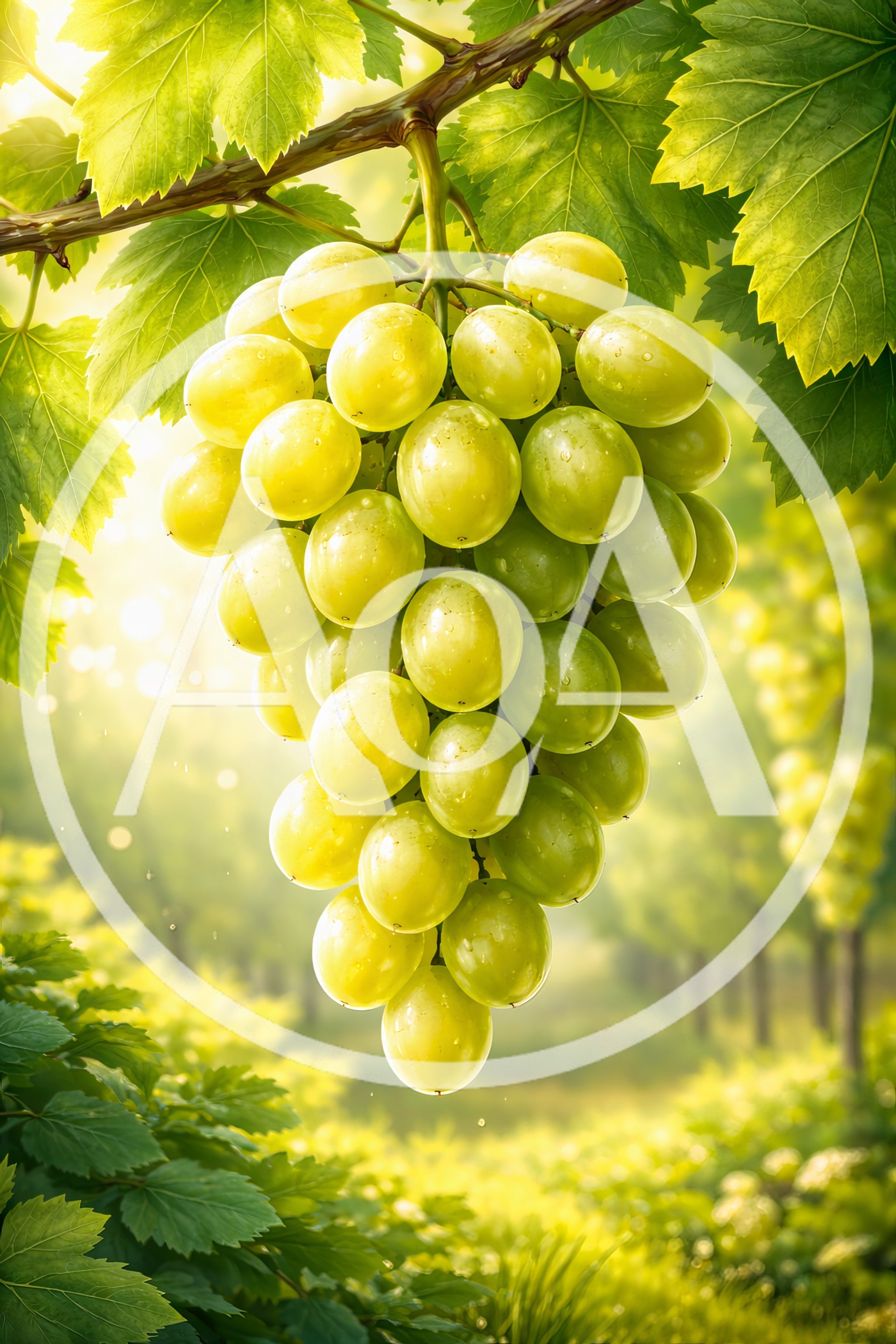 Fresh Green Grapes Hanging On A Vine