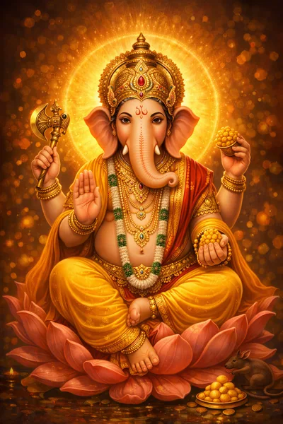 Lord Ganesha Sitting On A Lotus Flower
