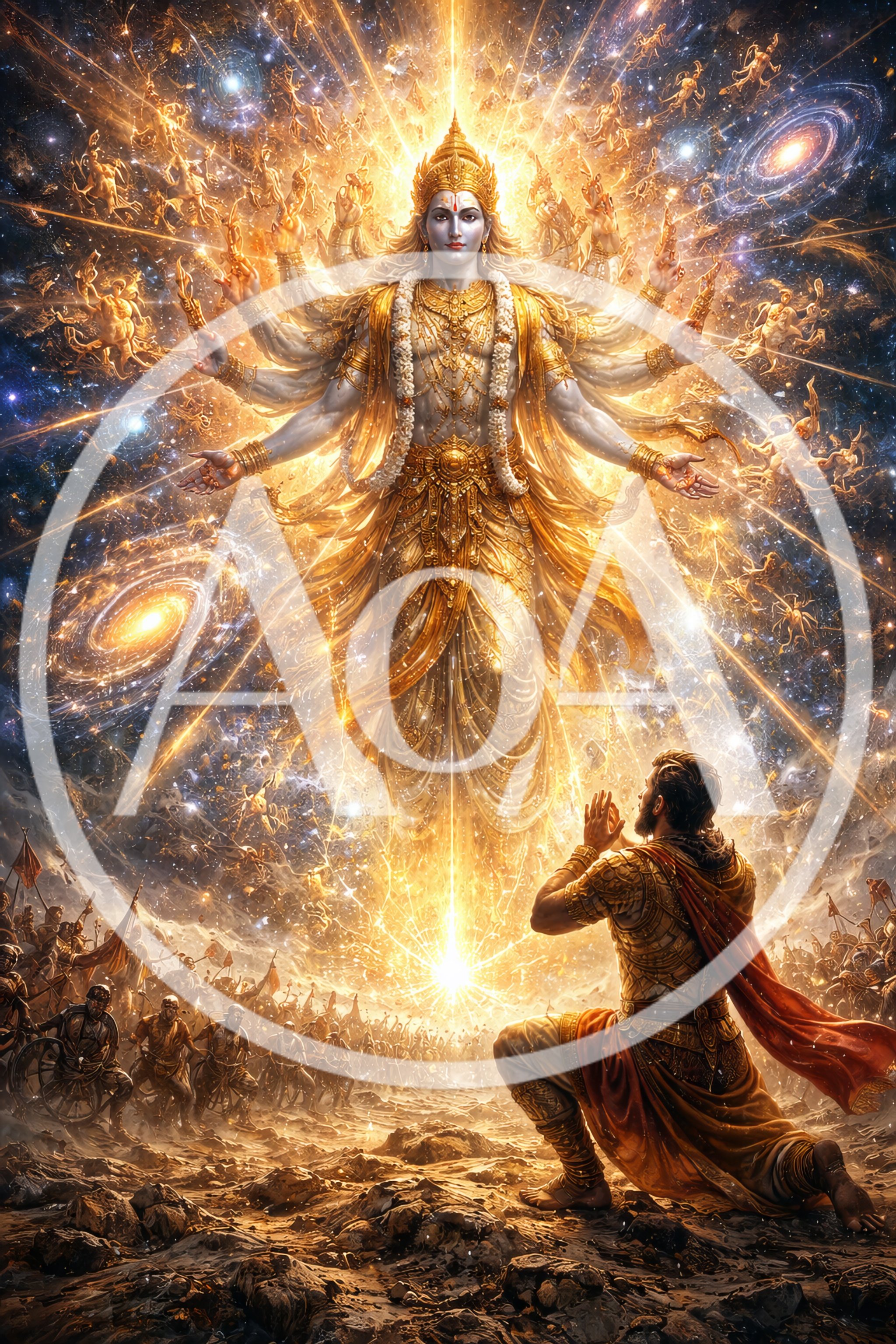 Vishnu Revealing Cosmic Form To Arjuna On Battlefield