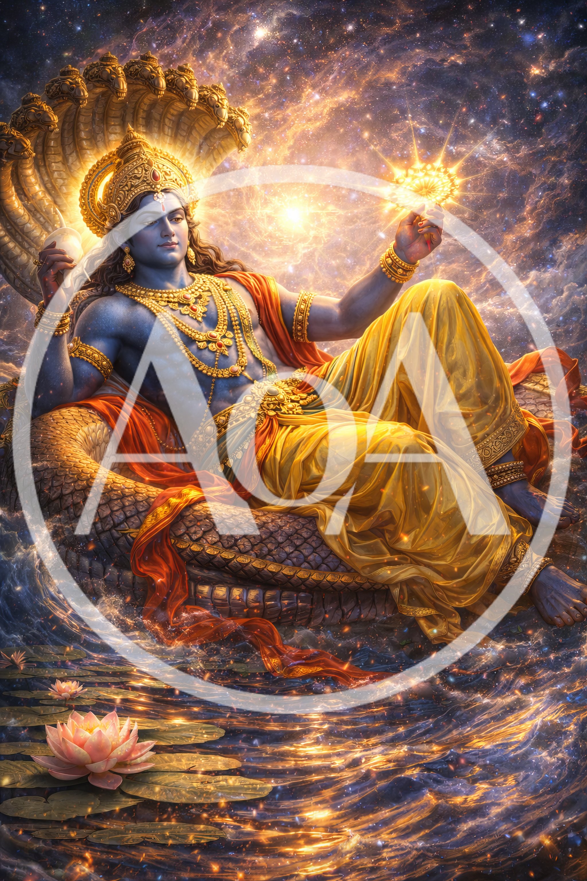 Lord Vishnu Reclining On Shesha Naga In Cosmic Ocean