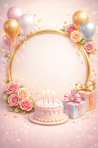 Birthday Celebration Frame With Cake And Gifts